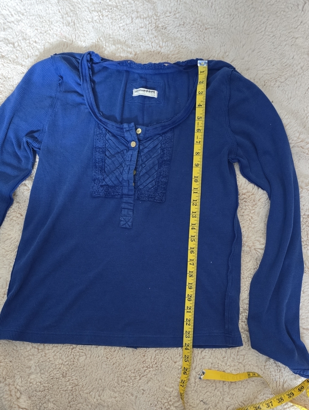 Women's Long-Sleeve Button Henley Top - Blue - Picture 2 of 3